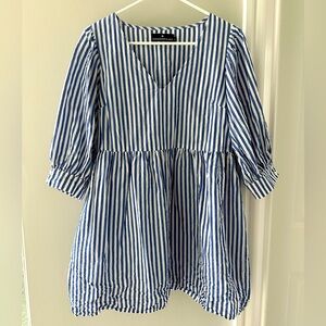 Pomander Place (Tuckernuck) size medium, blue and white striped dress, EUC